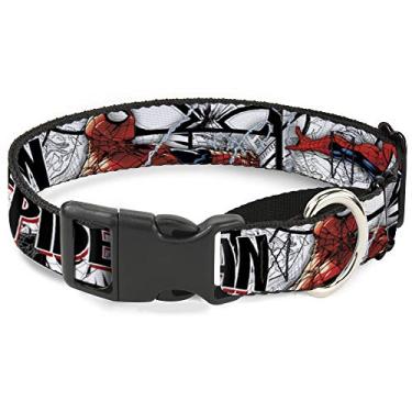 Imagem de Coleira para cachorro gamarra Homem-Aranha poses cenas de quadrinhos, branco, preto, vermelho, 40 a 58 cm de largura