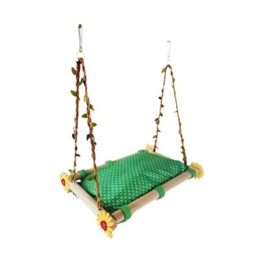 Imagem de Baoblaze Rede para gaiola de pássaros, cama suspensa para pássaros, suporte de madeira para treinamento e mastigação de periquitos, plataforma de suporte para, Verde
