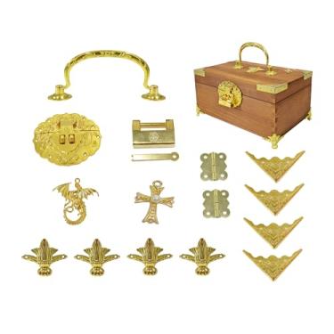 Imagem de Cadeados decorativos dourados, fechaduras, alças, dobradiças e caixa protetora de canto caixa de joias caixa de joias conjunto feito à mão com parafusos para bricolage e decoração, caixas de joias não