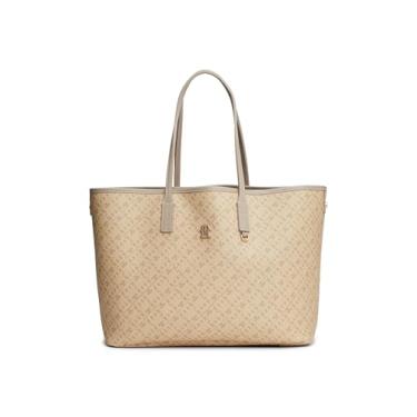 Imagem de Tommy Hilfiger Bolsa de couro monopolista com bolso com zíper, Bege, One Size