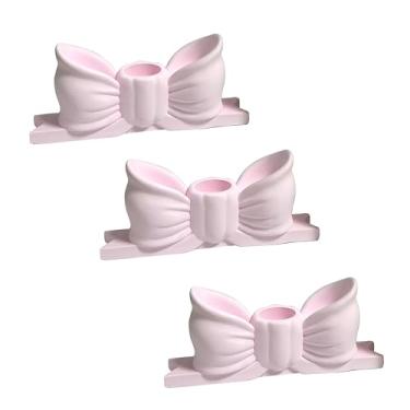 Imagem de Conjunto de 2 castiçais, castiçais de arco servem para velas de 1,59 cm, candelabro de gesso decorativo suporte de vela central para mesa de jantar de casamento (rosa - 3 peças)