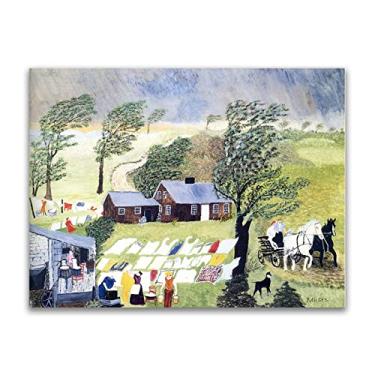 Imagem de Pinturas a óleo Grandma Moses Anna Mary Robertson. Reprodução impressa em tela. Arte famosa (levando na lavanderia) Pôster e impressões de paisagem. Imagens de arte de parede em tela 70 x 90 cm (28 x
