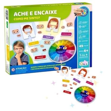 Imagem de Brinquedo Pedagógico Educativo Jogo Das Emoções Ache e Encaixe Como Me Sinto?