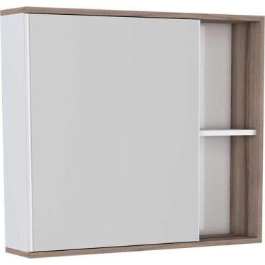 Imagem de Espelheira de Banheiro Branco e Tamarindo em Madeira com Armarinho Cae