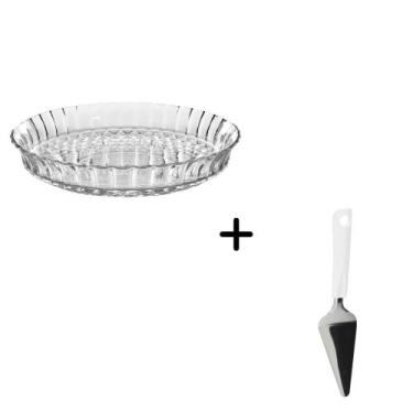 Imagem de Kit Prato Fundo Solaris Vidro + Cortador de Bolo Branco - Wincy Casa