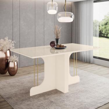 Imagem de Mesa de Jantar 8 Lugares 2m Tampo mdf e Vidro Canto Arredondado Mavi Henn