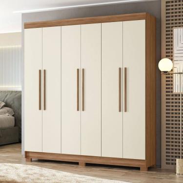 Imagem de Guarda-roupa 06 Portas 2 Gavetas com Espelho Mdp Toledo Jatobá/Areia