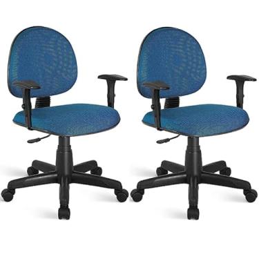 Imagem de Kit 2 Cadeiras De Escritório Home Office Estofada Em Tecido Ergonômica Executiva Com Braço Preto Estrela De Aço Rodízio Nylon Escritex (Azul com Preto)