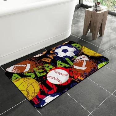 Imagem de jajoaier Tapete de banheiro com bolas esportivas abstratas, tapetes de banho macios e antiderrapantes, tapete lavável à máquina de secagem rápida para chuveiro, banheira, acessórios de cozinha e