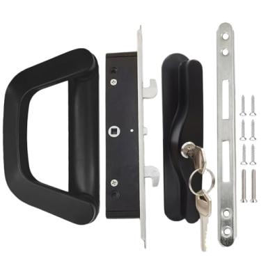 Imagem de Augenweide Conjunto de maçanetas deslizantes de pátio com trava de encaixe, cilindro de chave e guardião, orifícios de parafuso de 4-15/40.6 cm, adequado para espessura de porta de pátio de vidro