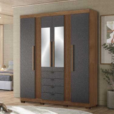 Imagem de Guarda-roupa 4 Portas 4 Gavetas com Espelho e Pés Mdp Aurora Jatobá/ Grafitte