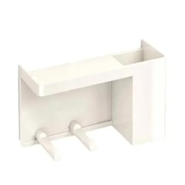 Imagem de Prateleira de armazenamento para secador de cabelo espessada, dupla camada, não perfurada, tipo gancho, montada na parede, prateleiras multifuncionais para banheiro, branca, 01