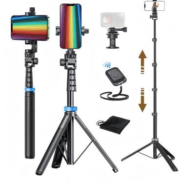 Imagem de BGGCHEECA Tripé para celular, bastão de selfie, controle remoto de 360 graus, tripé de 54 polegadas, tripé de viagem, suporte dobrável para câmera e celular Gopro compatível com iPhone 15/14/Android