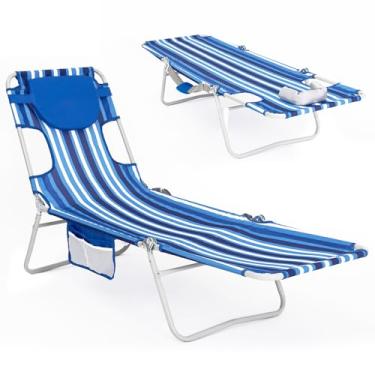 Imagem de #WEJOY Cadeira de bronzeamento dobrável com orifício para o rosto, 5 posições, cadeiras de praia viradas para baixo com travesseiro para banhos de sol ao ar livre à beira da piscina (azul/branco)