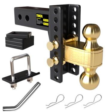 Imagem de TIROL Engate de reboque ajustável - Receptor de engate de 6,3 cm, engate de queda/elevação de 15,2 cm e engate esférico de 6,5 cm e 2-5/40.6 cm Max 11,339 kg Suporte de bola de reboque resistente