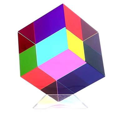 Imagem de iKeelo Cubo De Cores (2,4 Polegadas) Com Suporte - Prisma De Vidro Acrílico De Mistura De Cores Hipnotizante Para Reconhecimento De Cores, Um Divertido Iniciador De Conversa