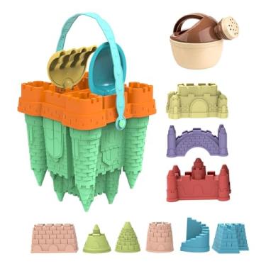Imagem de TTETTZ 14Pcs Castelo de Areia Brinquedo para Crianças Brinquedos de Areia de Praia Acessórios de Praia Ao Ar Livre de Verão Pás de Areia Baldes de Praia para, Verde