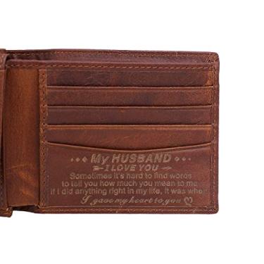 Imagem de Exception Goods Carteira masculina personalizada, carteira de couro dobrável RFID presentes personalizados para homens, Nº 01: marido, One Size, Personalizada