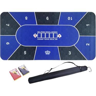 Imagem de Tapete De Poker Para 10 Jogadores, Tapete De Poker Texas Hold'em Com 2 Baralhos, Cartas De Baralho E Bolsa De Transporte, Mesa De Poker De Borracha Antiderrapante, Green, 180x90cm