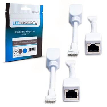 Imagem de Litcessory Adaptador de cabo Ethernet RJ45 para 6 pinos para Philips Hue/WiZ Lightstrip (pacote com 4 - dois pares, branco - padrão 6-PIN V3 / WiZ Lightstrip)