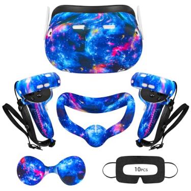 Imagem de Acessórios VR, conjunto de silicone 4 em 1 para Meta Quest 2, inclui capa facial, capa de controle, capa de concha, capa de lente e 10 peças de capa de olho descartável (para Quest 2, Galaxy)