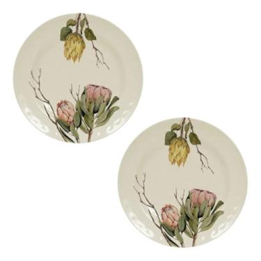 Imagem de Conjunto Pratos Melamina Plástico Veleiro Hotel Sobremesa Raso Refeição Flores (2, 28cm)