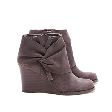 Imagem de Fashare Botas femininas de salto baixo, salto alto, laço e nó empilhado, sapatos sociais de inverno, Café, 36