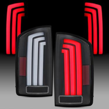 Imagem de Conjunto de luz traseira da lâmpada traseira para Dodge Ram 1500/2003-2006 Dodge Ram 2500 3500 2006 2002-2006, caixa preta, lâmpada de freio de substituição de tubo DRL LED branco, par do lado do