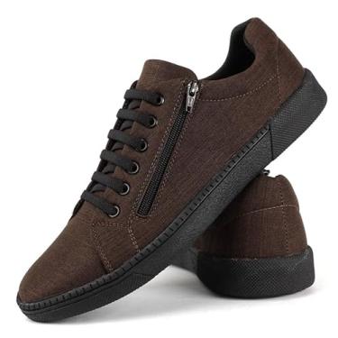 Imagem de Sapatênis Casual Masculino com Zíper e Cadarço Solado Baixo Antiderrapante Confortável Dia a Dia (Café, BR, Adulto, Numérico, 37)
