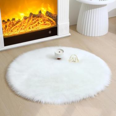 Imagem de CKLZSAY Tapete de pele de carneiro de pele sintética super macio e fofo tapete de área para quarto de criança almofada de sofá para sala de estar tapetes de cabeceira (branco, rotação de 3 x 3 pés)