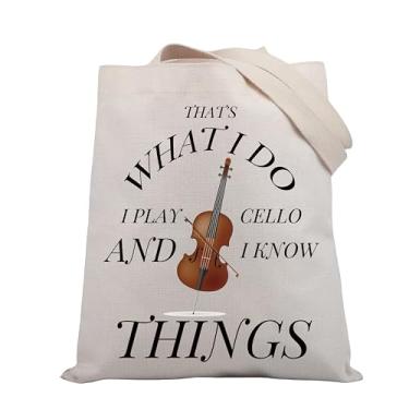 Imagem de BDPWSS Bolsa de presente para violoncelista, presente para músico, That's What I Do I Play Cello And I Know Things, bolsa engraçada para tocador de violoncelo, Conheça o violoncelo Tg2, Medium