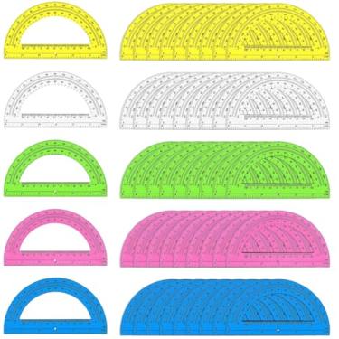 Imagem de Homaisson Transferidores de plástico a granel de matemática transferidores translúcidos de 180 graus 15 cm para geometria, medição de ângulo, material escolar para estudantes