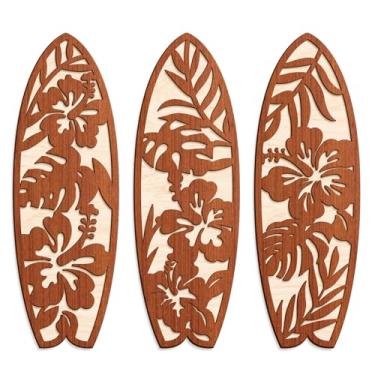 Imagem de COLOR VALLEY ART 3 peças de decoração de prancha de surfe de hibisco para quarto decoração de parede de praia de madeira de verão placa de surf para decoração de sala de estar tropical, 10 cm C x 30