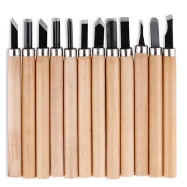 Imagem de Kit 12 Ferramenta Entalhe Madeira Artesanato Formão Cinzel - Luyke