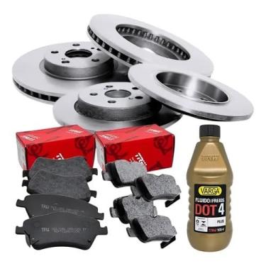 Imagem de Kit Freio Dianteiro e Traseiro Compatível com Corolla 2009 a 2014 com 4 Discos + Pastilhas + Fluido DOT4 TRW VARGA
