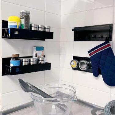 Imagem de okiygoo Pacote com 3 suportes magnéticos para temperos, prateleiras de armazenamento de cozinha montadas na parede, organizador para armazenamento de cozinha.