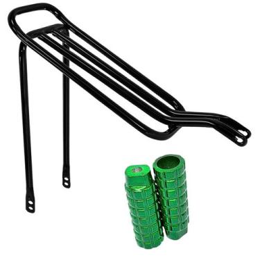 Imagem de Garupa Bagageiro Para Bike Articulado Preto Com Par de Trolinha Apoio 