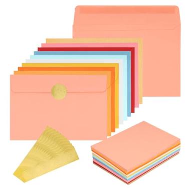 Imagem de MATUFF Pacote com 100 envelopes de convite A6/4x6 (17,6 x 12,5 cm), envelopes coloridos multicoloridos para cartões, fotos, convites - com adesivos dourados