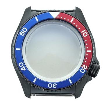 Imagem de FEIYASHI Caixa de relógio preta PVD de aço inoxidável de 42,5 mm, moldura de cerâmica, vidro de safira para NH35 NH36/34, movimento 3,8 peças de coroa, NH35 NH34/36/38 movimento + anel capítulo azul