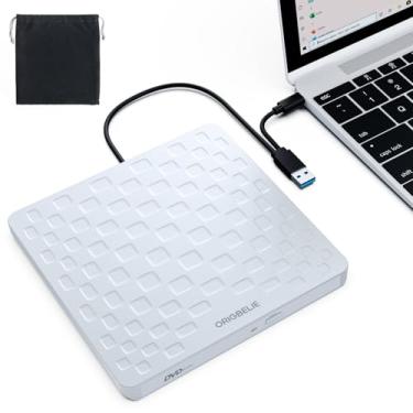 Imagem de ORIGBELIE Unidade externa de CD/DVD para laptop, ultrafino 13 mm USB 3.0 Tipo-C leitor de DVD portátil gravador de CD gravador para PC desktop Windows 11/10/8/7 Linux Mac OS, branco