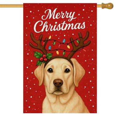 Imagem de BlissYard Merry Christmas Garden Flag Dachshund Dog Side View Renas Chifres Cachecol 71 x 101 cm Faixa de quintal grande dupla face para amantes de cães varanda casa ao ar livre férias inverno