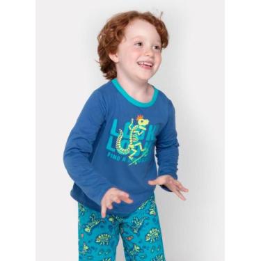 Imagem de Pijama Manga Longa Puket Menino Algodão Dinossauro Fósseis Azul 1 a 6,