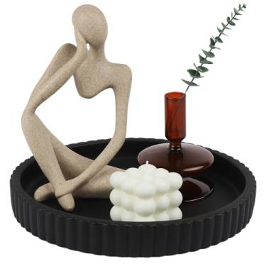 Imagem de Bandeja decorativa redonda para decoração de mesa de centro - bandeja de decoração de casa moderna - bandeja de concreto para servir mesa de centro - otomana, penteadeira, banheiro, cozinha, cômoda