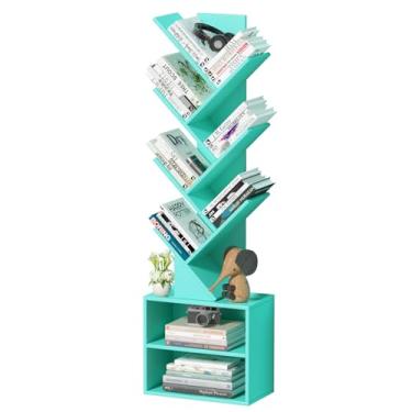 Imagem de SHEEPAM Estante de árvore de 10 camadas, estante alta de madeira para espaço estreito, estante organizadora de armazenamento para livros, capa para CDs/filmes/livros, escritório em casa, sala de estar