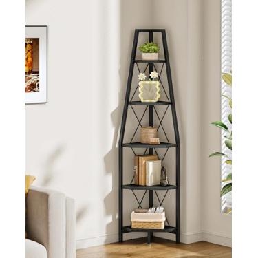 Imagem de CHOEZON Prateleira de canto de 5 camadas, estante de canto, prateleira de escada, rack de armazenamento de chão, suporte de exibição aberto, suporte de plantas, para sala de estar, quarto, estudo