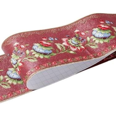 Imagem de TsoLay Bordas de papel de parede autoadesivas de 5 metros, borda de papel de parede de PVC, papel de parede floral, descasque e cole borda de parede à prova d'água para banheiro e cozinha