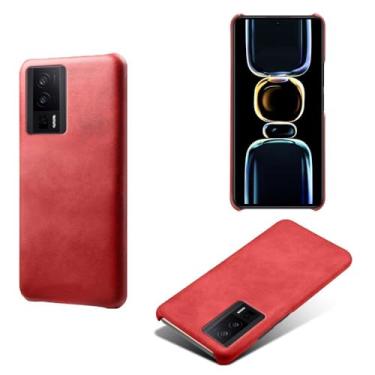 Imagem de Capa para Xiaomi Redmi POCO F5 Pro 5G,Proteção contra quedas,Casca de volta de cor sólida simples,Design de couro de imitação de plástico-Red