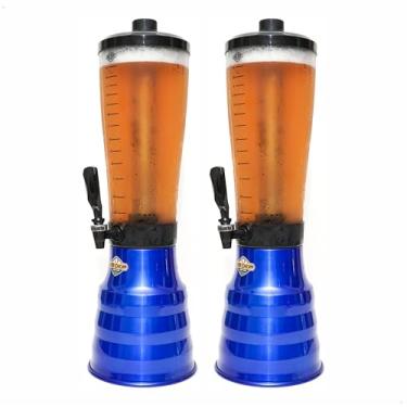 Imagem de kit 2 Torre Chopp 3,5 L Base Giratória Copo Acrílico Removível 4 Refil Azul