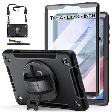 Imagem de Capinha para Galaxy Tab A7 Lite: Capa à prova de choque de grau militar TPU para Samsung Galaxy Tablet A7 Lite 8.7 polegadas 2021 (SM-T220/T225/T227) W/Stand - Pulseira de Ombro - Suporte S-Pen