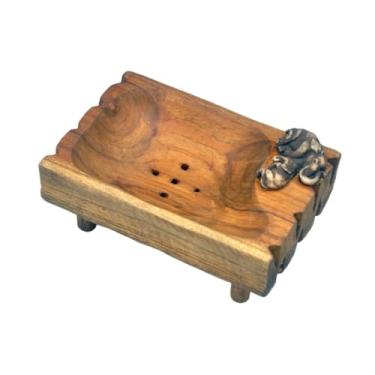 Imagem de IEUDNS Saboneteira de madeira, bandeja para sabonete, antiderrapante, fácil de limpar, decorativa, com pés elevados, organizadora para banheiro, chuveiro, Elefante